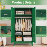 71" H Metal Armoire Wardrobe Closet, Adjustable Shelve, Clothes Drying Pole, Steel Wardrobe Cabinet for Bedroom (Green) Ckzbx