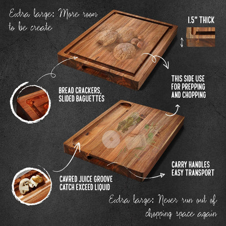 Acacia Wood Cutting Board (17x13x1.5in) and Wooden Butcher Block, Chopping Board - Reversible Multipurpose For Meat, Cheese Board, Vegetables, FANICHI