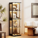 BROTTAR Rounded Display Cabinet with Glass Door, 4-Tier Curio Cabinet with 3 Color Lights for Collectibles, Glass Display Case with Transparent Full-Display Surface, Human Body Sensor, Black BROTTAR