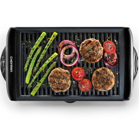 Chefman Electric Smokeless Indoor Grill w/ Non-Stick Cooking Surface & Adjustable Temperature Knob from Warm to Sear for Customized BBQing, Dishwasher Safe Removable Water Tray, Black Chefman