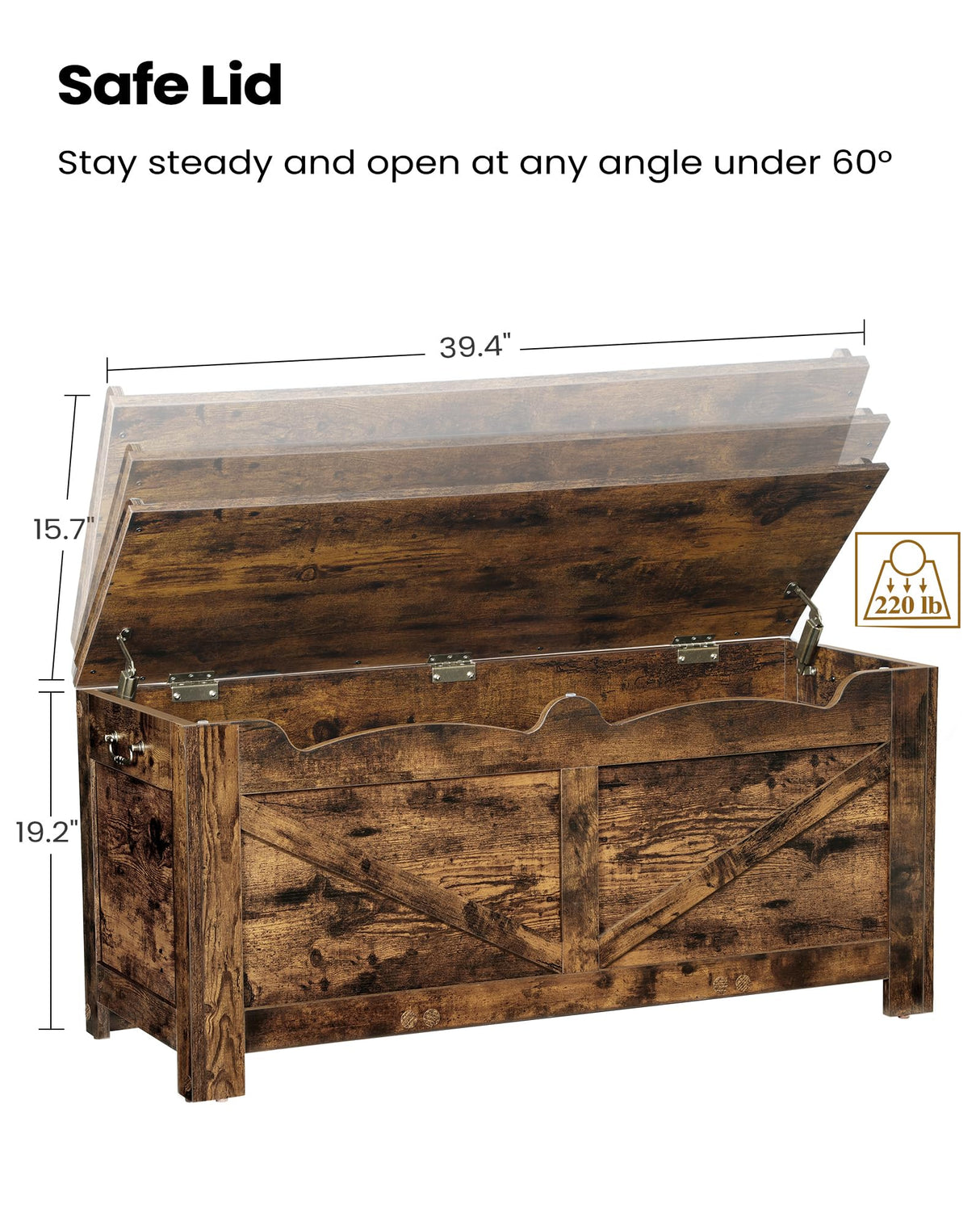 Hzuaneri 39.4" Storage Bench, Storage Chest, Lift-Top Storage Trunk with 2 Safety Hinges, Wooden Storage Box Chest Organizer for Bedroom, Entryway, Living Room, Rustic Brown SB04501X Hzuaneri