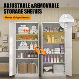 71" Tall Metal Storage Cabinet with Adjustable Shelves, Kitchen Pantry Storage Cabinet with Gold Handles, Heavy Duty Steel Cabinets, White Pantry Cabinet for Dining Room, Kitchen - Assembly Required MetalMax