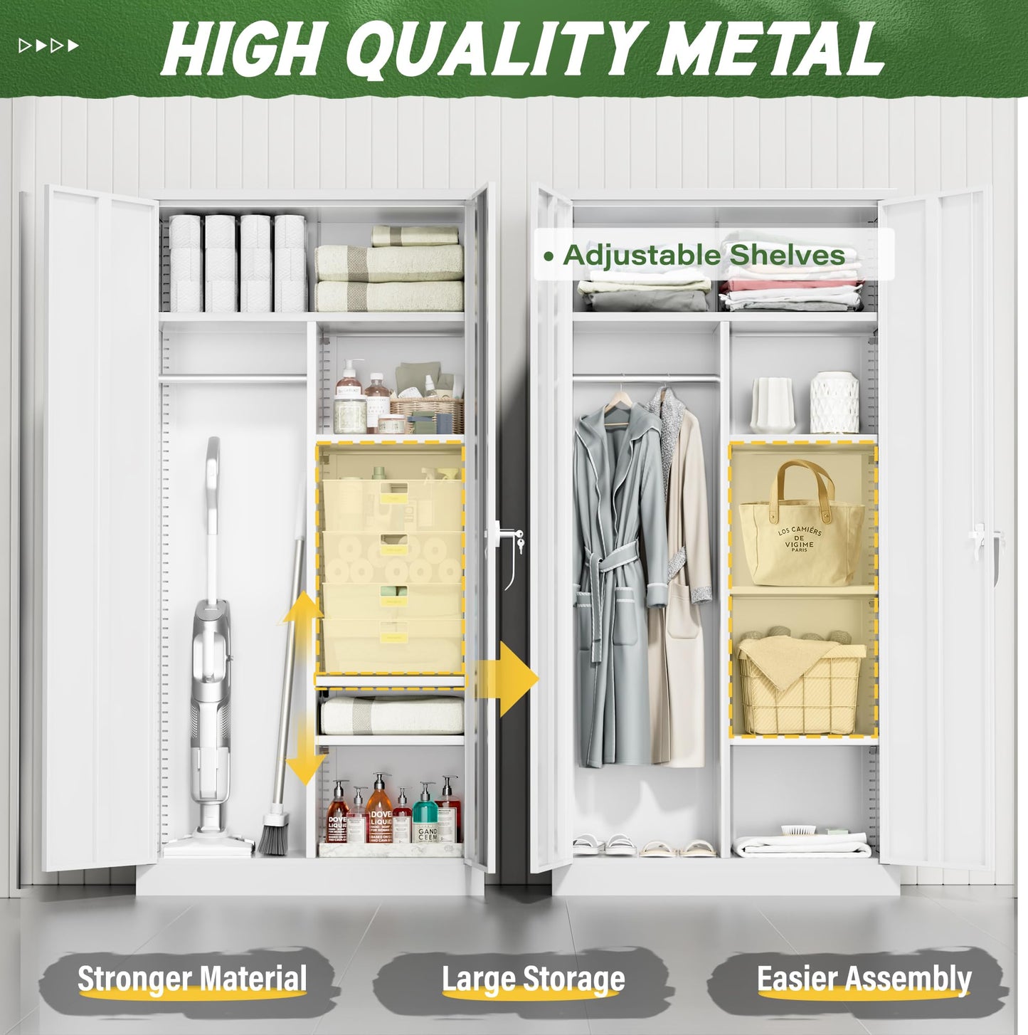 Greenvelly Metal Wardrobe Closet with Doors and Shelves,72" Armoire Wardrobe Closet for Hanging Clothes for Office, Home, School, Employee,Gym(White 36" W*18" D) - WoodArtSupply