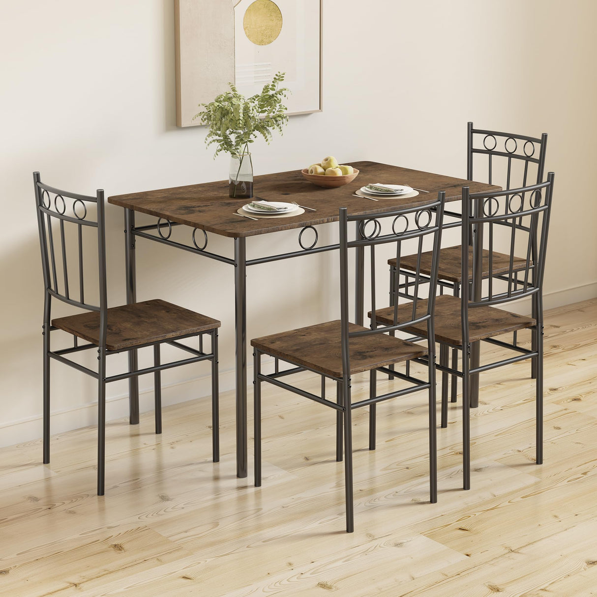 AMICLIBER Dining Table Set for 4, 5-Piece Kitchen Table and Chairs, Rectangular Dining Room Table Set with 4 Chairs, Space-Saving Kitchen Table Set for Small Space,Dinette,Apartment,Retro Brown AMICLIBER