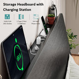 iPormis Full Size Metal Bed Frame with LED Lights & Charging Station, Platform Bed with Ergonomic Storage Headboard, Steel Slats Supports, No Box Spring Needed, Noise-Free, Easy Assembly, Black iPormis