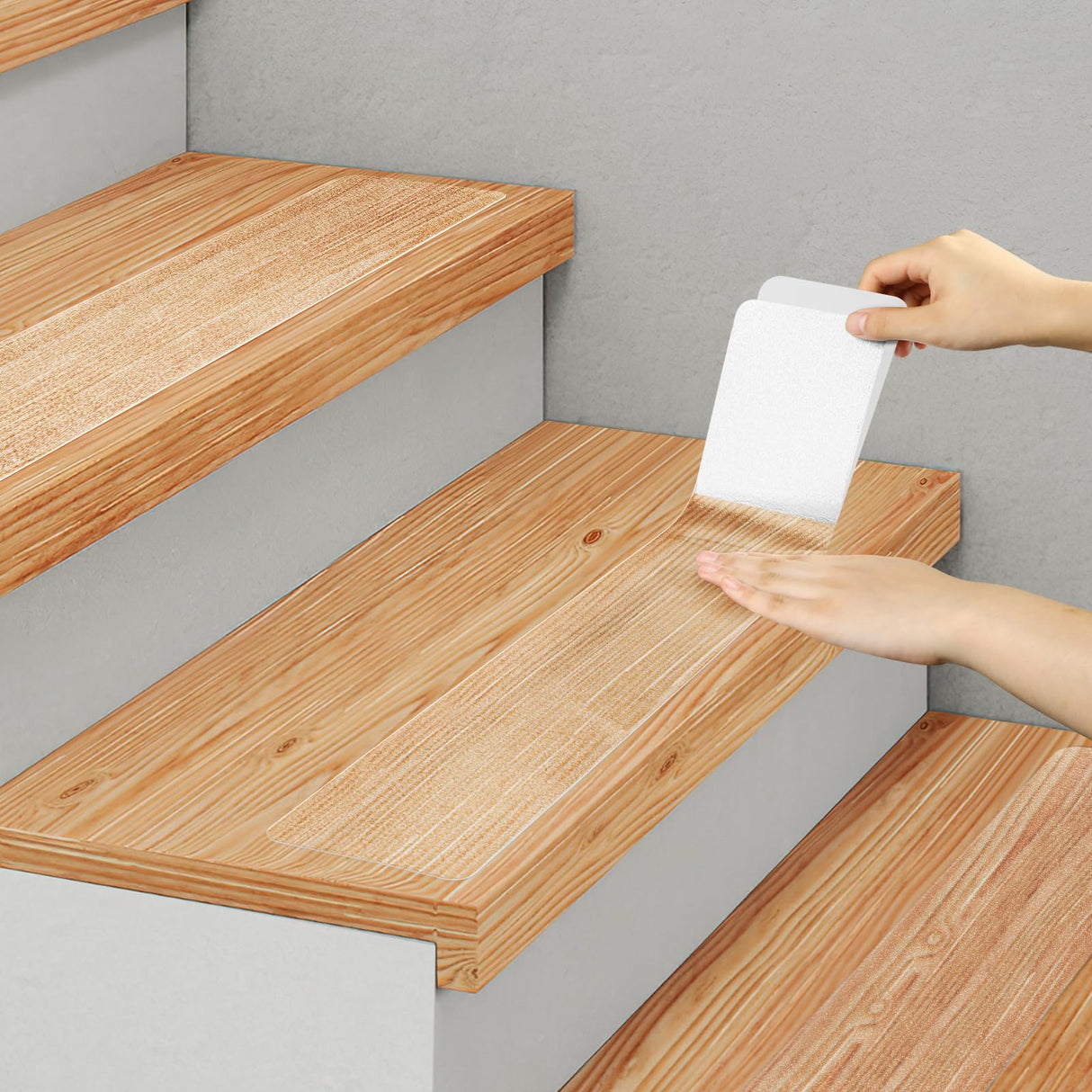 SMILOOL Clear Non Slip Stair Treads for Wooden Steps Indoor, 4" x 40" 5 Pack, Pre-Cut Anti Slip Stair Strips for Wood Stairs, Waterproof Grip Tape for Kids Elders and Pets, Transparent SMILOOL