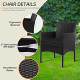 PROHIKER 4 Piece Outdoor Wicker Patio Conversation Furniture Set, Rattan Chair Wicker Sofa Garden Conversation Sets with Cushion and Glass Table for Yard Pool or Backyard, Black/Black PROHIKER