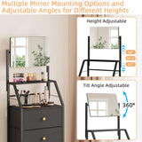 HIGDBFE Dresser with Mirror, 4 Drawers Dresser with 2-Tier Shelves, Freestanding Fabric Chest of Drawers for Small Space, Tall Narrow Nightstand Vanity for Bedroom, Hallway, Dorm, Black, 15.3" W HIGDBFE