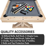 Freetime Fun 7 FT 3 in 1 Multi Game Pool Table with Dining Top Pool Table Ping Pong Table Combo with Dual Storage Bench Seating, Rustic Oak Freetime Fun