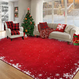 8x10 Living Room Area Rug Christmas Large Bedroom Rugs Non Slip Washable Xmas Decoration Dining Room Throw Carpet Soft Low Pile Snowflakes Rugs for Holiday Festival Boho Rug for Nursery Kitchen, Red RUGSREAL