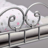 Badger Basket Scrollwork Metal Triple Doll Bunk Bed with Ladder and Bedding – Stylish Silver and Pink Stars Design for 18-Inch Dolls Badger Basket