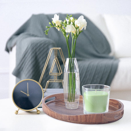 Acacia Wood Serving Tray with Handles - 17"x13" Round, Decorative Ottoman Tray for Living Room, Coffee Table, Breakfast in Bed, Candle Display KITEISCAT