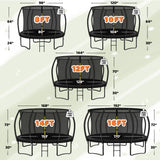 JELENS Trampoline 8FT 10FT 12FT 14FT 16FT, Recreational Trampolines with Enclosure Net and Ladder, Outdoor Anti-Rust Trampolines for Kids and Adults, ASTM (Black, 12FT) JELENS