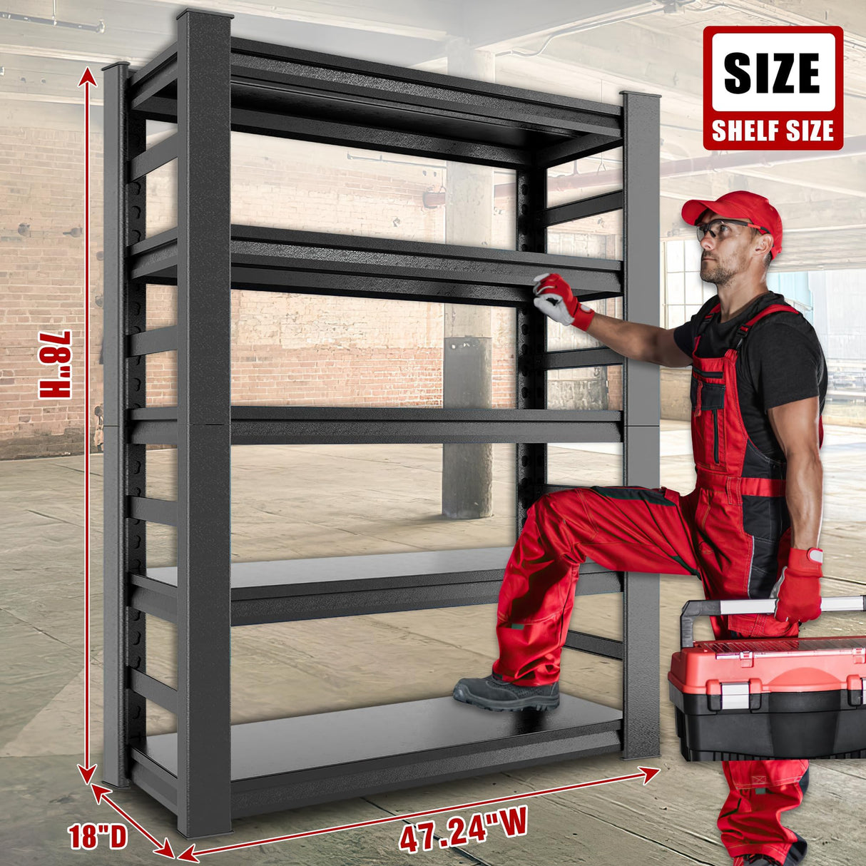 SFTORMAS Garage Shelving Heavy Duty Adjustable Storage Shelves Unit,Metal Utility Rack Shelf for Industries, Warehouses, Basement (with Fences 5-Tier 78" Hx47.2 Wx18 D) SFTORMAS