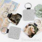 Framendino, 16 Pack Sublimation Blank Keychain Glitter PU Leather Square Rectangle Heat Transfer Key Fob Key Chain for DIY Craft Making Silver Framendino