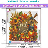 JYXSJYYD 5D DIY Fall Season Diamond Art Kits for Adults,Harvest Season Diamond Paintings Kits for Beginners,Paint by Diamonds Dot Full Drill Gem Art Crafts,Home Wall Decoration 13.8x13.8 Inches JYXSJYYD