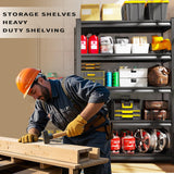 2 Pack Garage Shelving Heavy Duty Storage Shelves 3000LBS Adjustable Garage Shelves 5 Tier Metal Shelving Unit Utility Rack Shelf for Storage Kitchen Warehouse Pantry, Black,72" H x 59" W x 20" D AOJUFEO