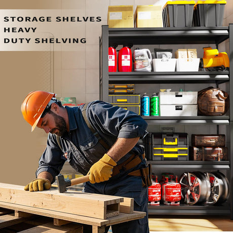2 Pack Garage Shelving Heavy Duty Storage Shelves 3000LBS Adjustable Garage Shelves 5 Tier Metal Shelving Unit Utility Rack Shelf for Storage Kitchen Warehouse Pantry, Black,72" H x 59" W x 20" D AOJUFEO