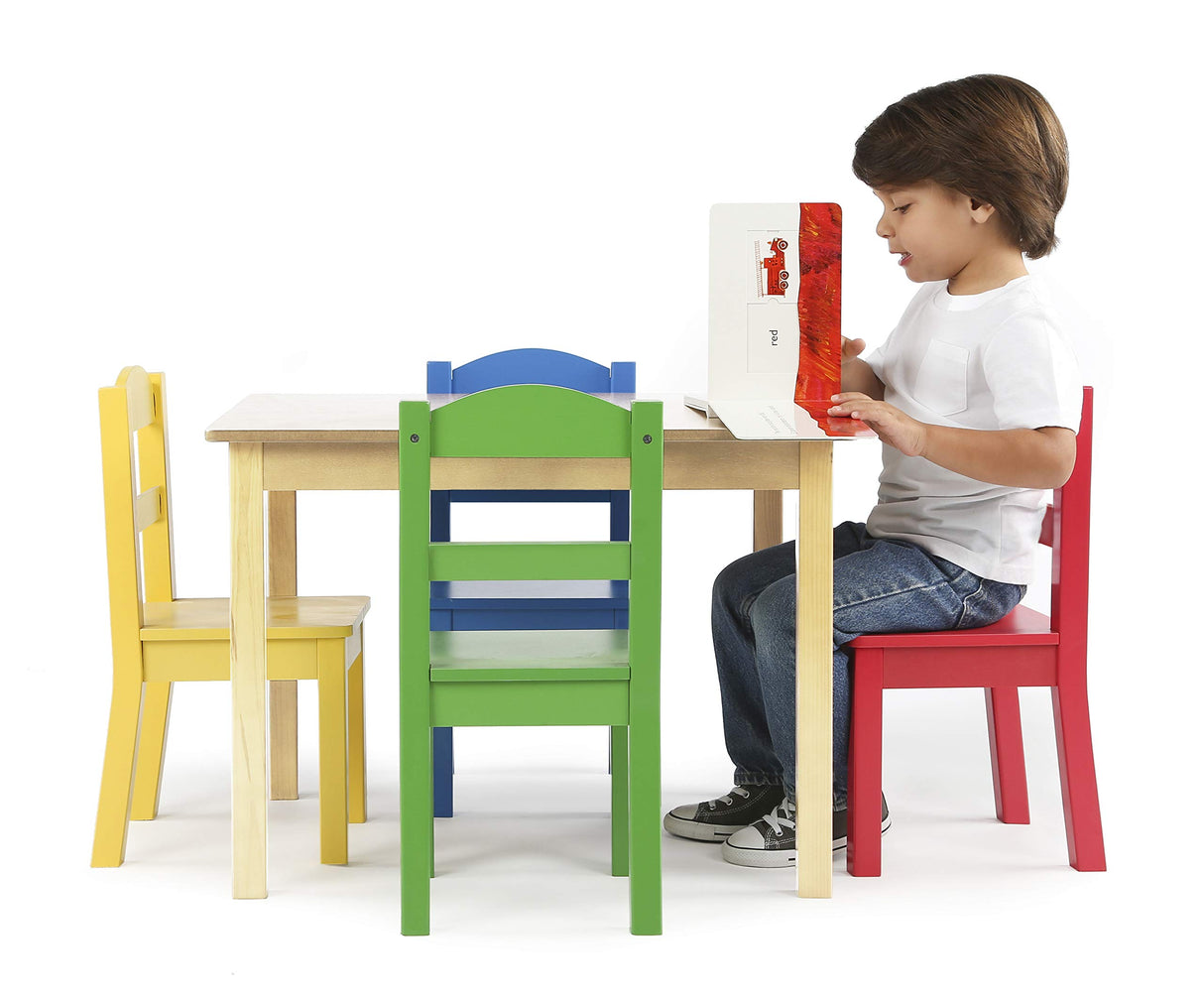 Humble Crew Collection Kids Wood Table & 4 Chair Set, Natural/Primary Humble Crew