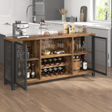 Launica Industrial Coffee Bar Cabinet, Wine Bar Cabinet for Liquor and Glasses, Liquor Cabinet with wine Rack Storage, Wood Metal Sideboard Buffet Cabinet for Home Kitchen Dining, Rustic Brown 55 Inch Launica