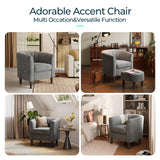 LINSY Accent Chair Ottoman Set: Chenille Barrel Chair with Foot Rest, Mid-Century Modern Small Reading Chair Upholstered Armchair with Footrest for Living Room Bedroom Study Room Office LINSY