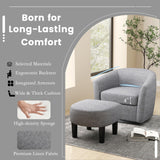 KOMFOTT Swivel Barrel Chair with Ottoman, Upholstered Armchair with Footrest, Removable Seat Cushion, Linen Fabric Club Reading Sofa Chairs, Modern Accent Chair for Living Room, Bedroom, Grey KOMFOTT