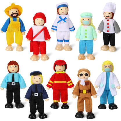 Skylety 10 Pcs Wooden Dollhouse Set of Mini People Figures Dollhouse Dolls Wooden Doll Pretend Play Figures Accessories(Fresh Style)