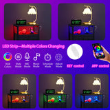 Furnulem Black Nightstand with Wood Shelf, Bedside Table with Led Light and Charging Station, 25.8 Inch End Table with 3 Fabric Storage Drawers, Small Side Table Night Stand for Bedroom Furniture Furnulem