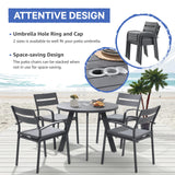 Soleil Jardin 5 Piece Outdoor Dining Set, Aluminum Patio Furniture Dining Set with Round Dining Table w/Umbrella Hole and 4 Stackable Chairs w/Cushions for Yard, Garden, Porch and Pool, Dark Gray Soleil Jardin