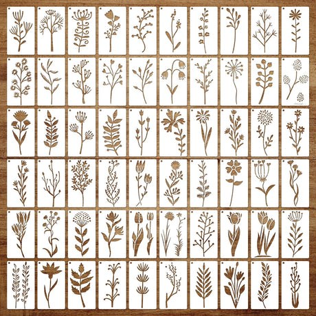 OPUHOHR 60PCS Flower Leaf Stencils for Crafts, Small Painting Stencils, Floral Templates for Wall Card Rockwood Signs Coasters Canvas Home Decor OPUHOHR