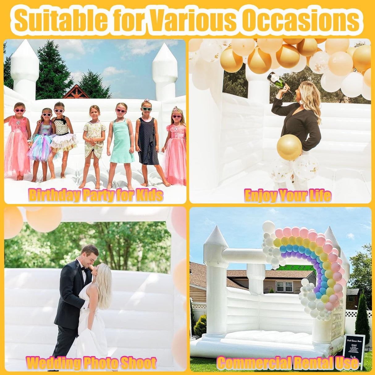 Inflatable White Bounce House Castle, 13x13x10ft Large Jumper PVC Bouncy House with Blower for Toddler Kids and Adults Indoor or Outdoor Wedding Birthday Party ZAFIED