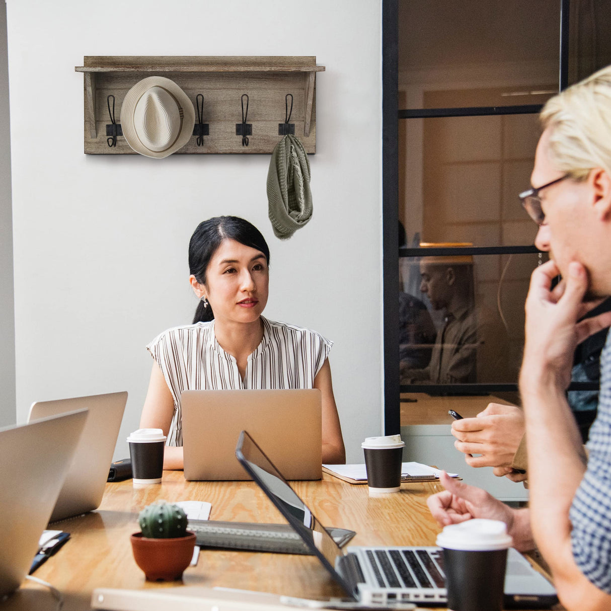 HBCY Creations Rustic Wall Mounted Coat Rack with Shelf - Solid Wood 24" Entryway Shelf with 5 Coat Hangers. Perfect Touch for Your Entryway, Mudroom, Kitchen, Bathroom and More, Weathered Brown HBCY Creations