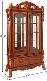 Acme Dresden 2-Door Curio Cabinet with Claw Leg in Cherry Oak Wood Acme