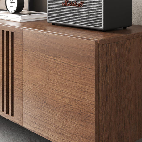 Modern Design By Crafts & comfort Napoli Wood TV Stand - Mid Century Entertainment Center with Storage for [65]-Inch Flat Screen Television,Wooden Furniture for Living Room & Bedroom Walnut color Modern Design By Crafts & comfort