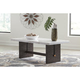 Signature Design by Ashley Burkhaus Traditional Rectangular Coffee Table with Marble Tabletop, Dark Brown & White Signature Design by Ashley