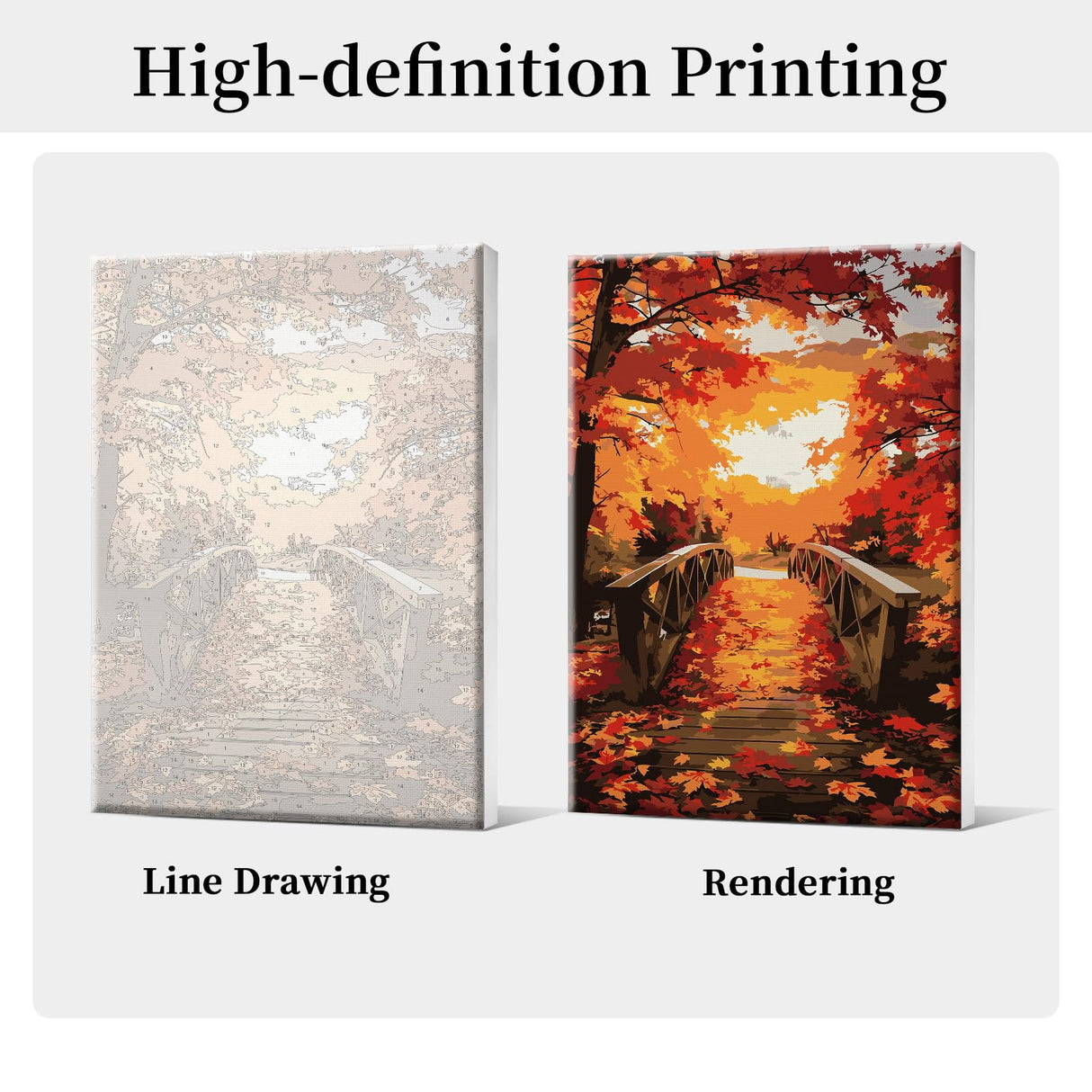 HeeBenor Framed Paint by Numbers Kit for Adults, Autumn Leaves Paint by Numbers Kit for Adults with Easel, DIY Landscape Paint by Number with Frame, Adult Paint by Number Kits Framed Canvas 8x12 Inch HeeBenor