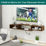 IBUYKE 71" Floating TV Stand Wall Mounted with Power Outlet,Wood Wall Mounted Media Console Shelf,Floating Entertainment Center for Under TV Storage for Living Room Bedroom Office,Rustic Brown WST008H IBUYKE