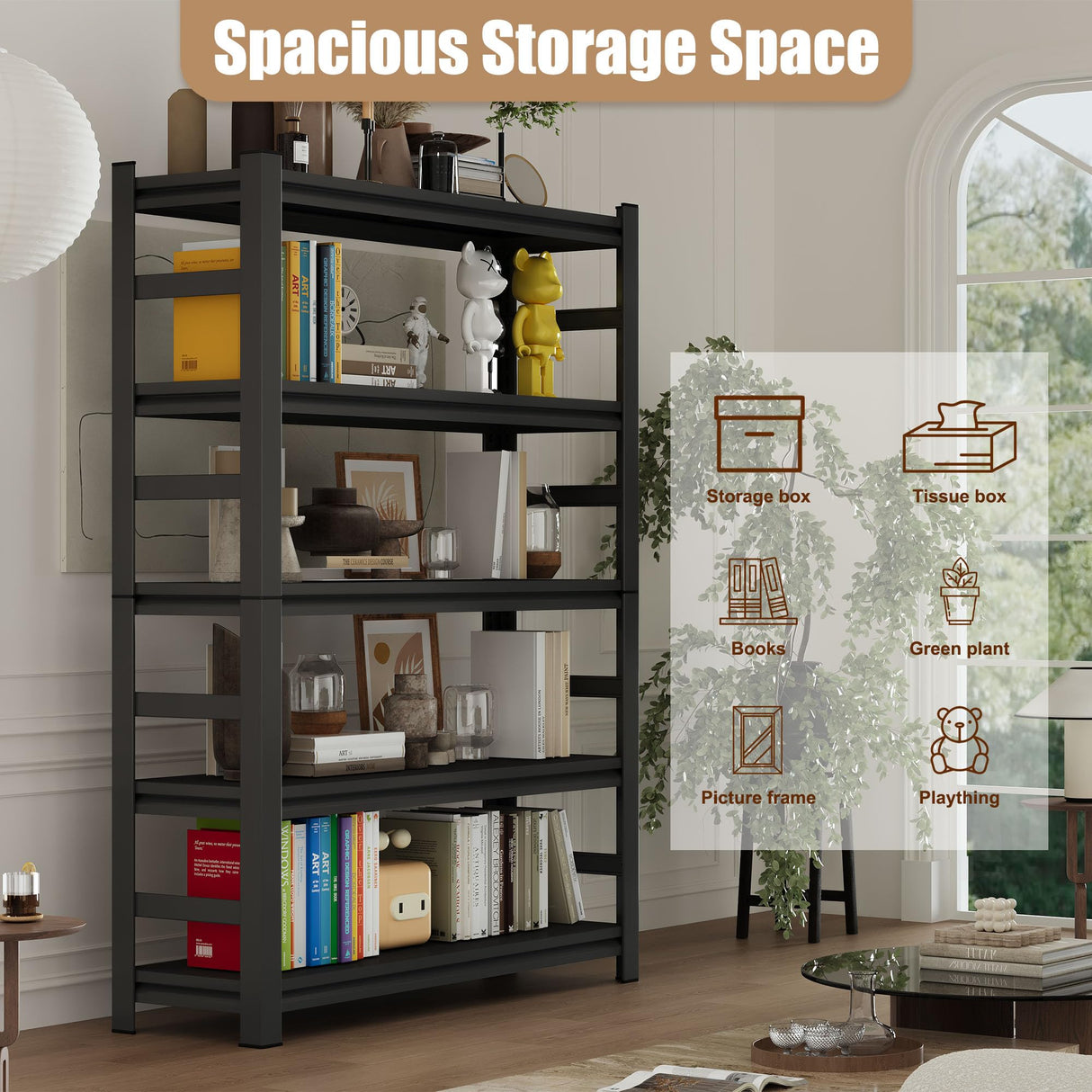 Tall Bookshelves, 72 Inch High Metal Bookshelf with Adjustable Shelves, Book Organizer and Bookcases, Book Shelves for Bedroom, Office, Living Room, Black Leariso