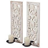 SOFE Openwork Carving Wall Candle Sconces Set of Two, Distressed Finish Wood Candle Holder Wall Decor Living Room, Rustic Farmhouse Candle Wall Sconces, Bedroom Hallway Wall Art Decoration SOFE