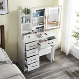 JBLCC Vanity Desk with Lighted Mirror, Large Makeup Vanity with Sliding Mirror, Storage Drawer & Chair, White Vanity Set Dressing Table for Bedroom (QW56LED) JBLCC