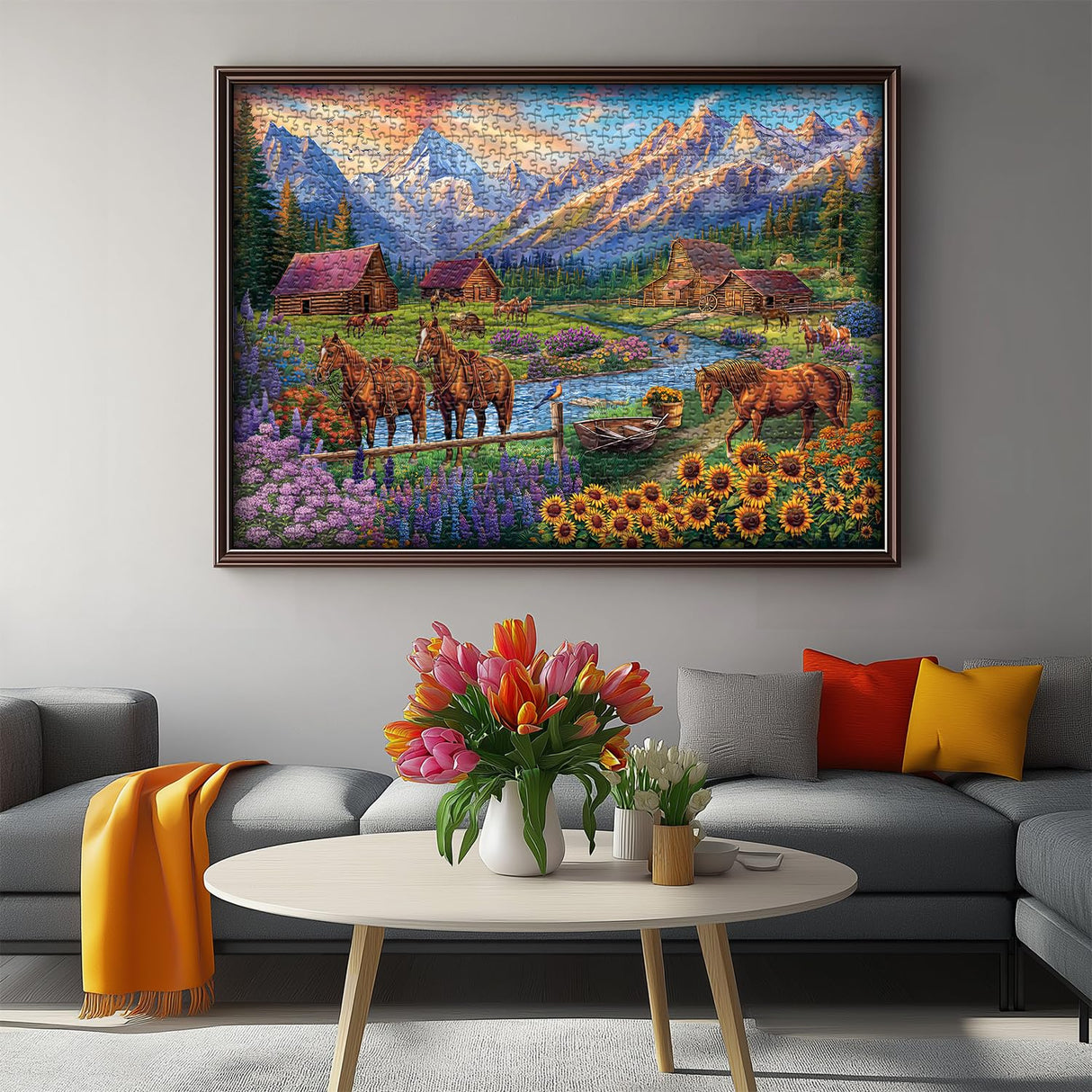 Horse Puzzles for Adults 1000 Piece, Nature Landscape Puzzles Flower Mountain Scenery, Challenging Jigsaw Puzzles with Animals Scenic PICKFORU