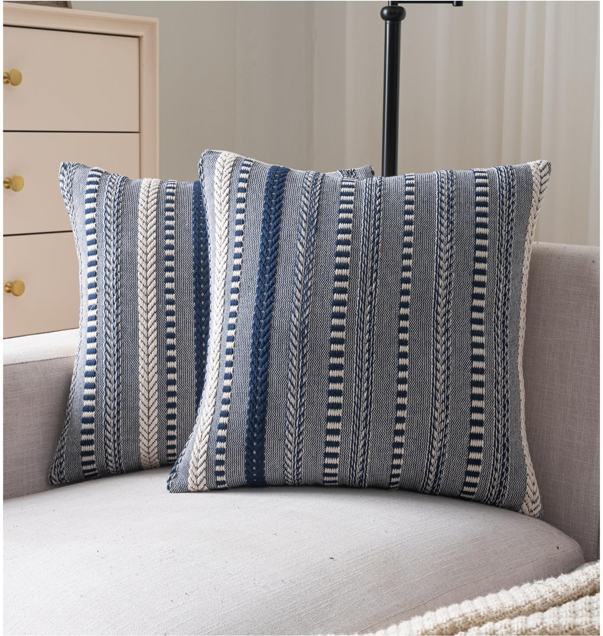 Cethom Boho Throw Pillow Covers 18x18 Inch Set of 2, Farmhouse Decorative Couch Pillow Cases, Navy Blue Accent Pillows of Bed, Sofa Bedroom Living Room Home Decor Cushion Cover Cethom