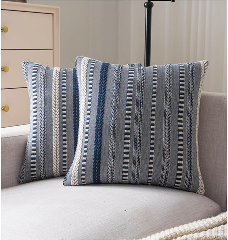 Cethom Boho Throw Pillow Covers 18x18 Inch Set of 2, Farmhouse Decorative Couch Pillow Cases, Navy Blue Accent Pillows of Bed, Sofa Bedroom Living Room Home Decor Cushion Cover Cethom
