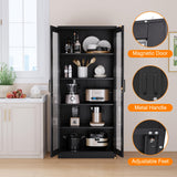 LISSIMO Glass Display Cabinet with 4 Adjustable Shelves, 71" Tall Curio Cabine with Tempered Glass Door, Liquor Cabinet with Lock, 5-Tier Bookcase Storage Cabinet for Home, Study, Living Room (Black) LISSIMO