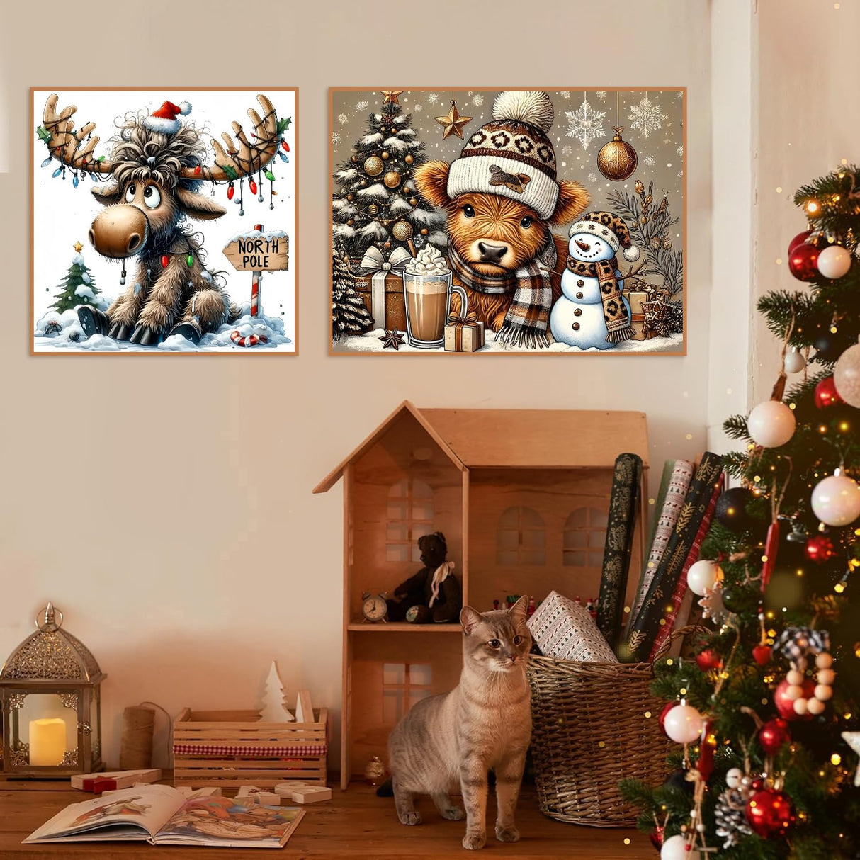 TCDZMYGS 4 Pack Christmas Paint by Numbers Kit for Adults Beginner,Paint by Number Kits Without Frames,DIY Acrylic Oil Painting by Numbers for Home Wall Decor 12x12-12x16 inch TCDZMYGS