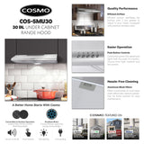 COSMO COS-5MU30 30 in. Delta Collection Ducted Under Cabinet Range Hood, Button Controls, Reusable Filters, LED Lights, Stainless Steel COSMO