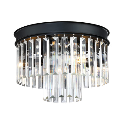 Crystal Flush Mount Ceiling Light Black Finish,2-Tier Crystal Close to Ceiling Light Fixture for Living Room Bedroom Dinning Room Hallway