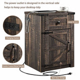 SOOWERY Nightstands Set of 2, Nightstand with Charging Station, Farmhouse End Table with Barn Door and Drawer, Rustic Wood Sofa Side Table for Bedroom, Living Room, Dark Rustic Oak SOOWERY