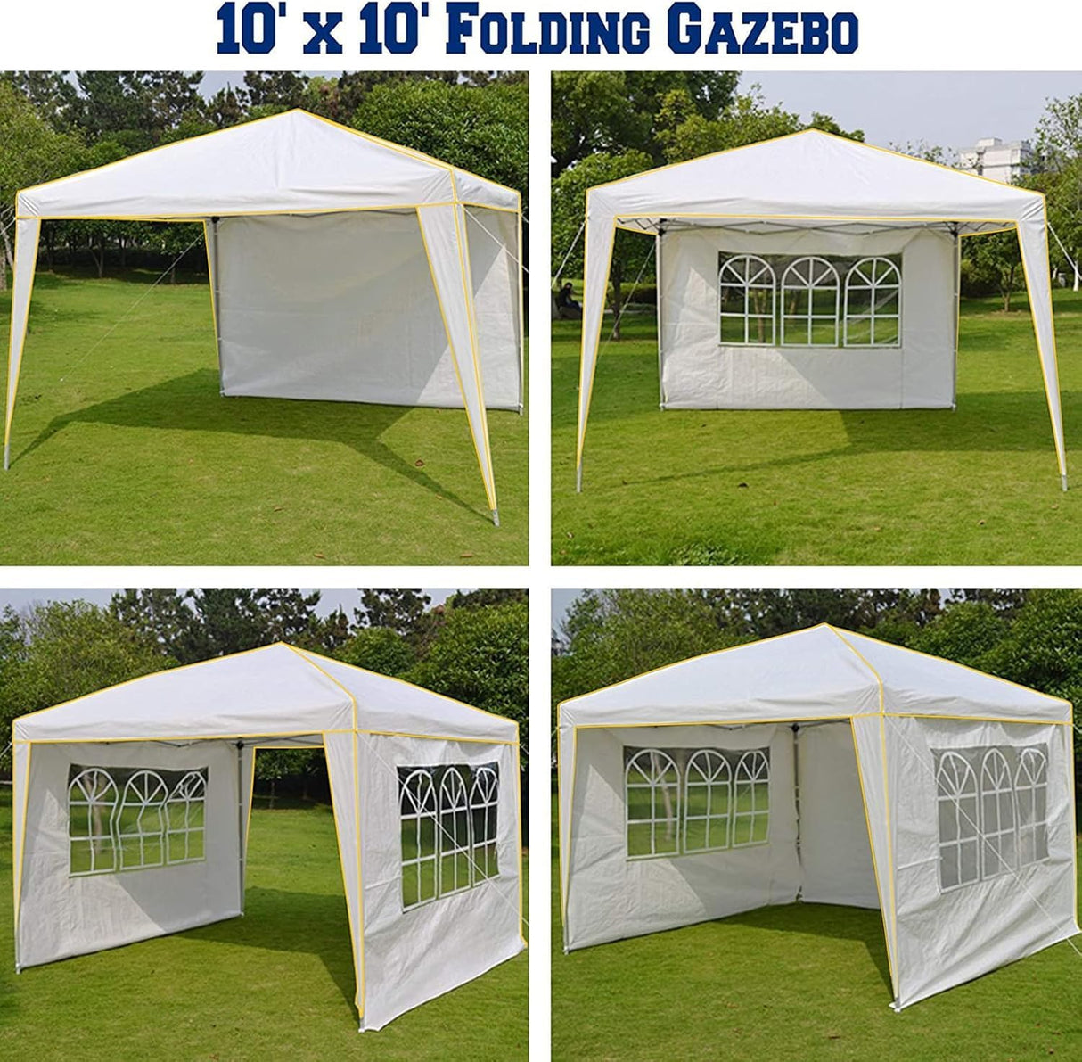 COBIZI 10x10 Pop up Canopy, Canopy Tent 10x10 Gazebos, Ez up Canopy 10x10 for Parties Outdoor Camping Party Event Shelter Sun Shade with 4 Sidewalls & Carry Bag 4 Stakes & Ropes & Sandbags, White COBIZI