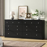 63'' Long Dresser for Bedroom, Double Wide Dresser 6 Drawer Dresser with 14 Organized Compartments, Modern Black Wood Dresser 6 Drawer with Glass Handles, Extra Large Chest of Drawers for Bedroom Gyfimoie